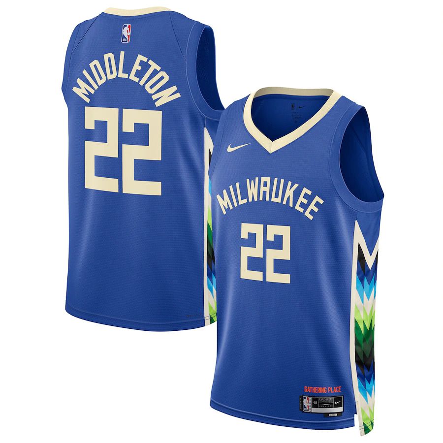 Men Milwaukee Bucks 22 Khris Middleton Nike Royal City Edition 2022-23 Swingman NBA Jersey